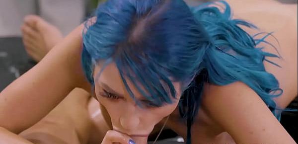  Blue hair erotic Jewelz Blu riding cock after nuru massage